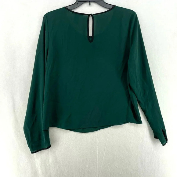 Forever 21 Tops Womens M Emerald Green Round Neck Keyhole Black Trim Long Sleeve - Picture 2 of 11